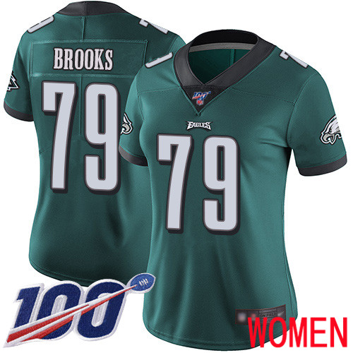 Women Philadelphia Eagles #79 Brandon Brooks Midnight Green Team Color Vapor Untouchable NFL Jersey 100th Season